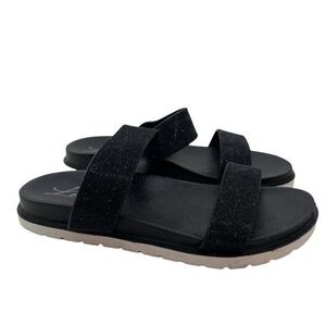 Lia black sparkle double strap open toe slide on synthetic sandals size 8